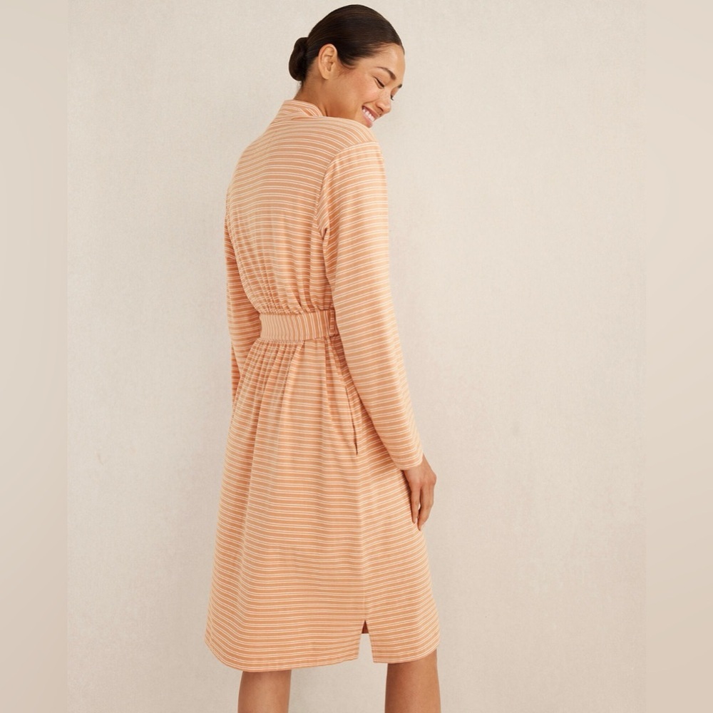 *HAVEN WELL WITHIN* Striped Peach x White Wrap Organic Cotton Robe Size Small - Picture 2 of 12